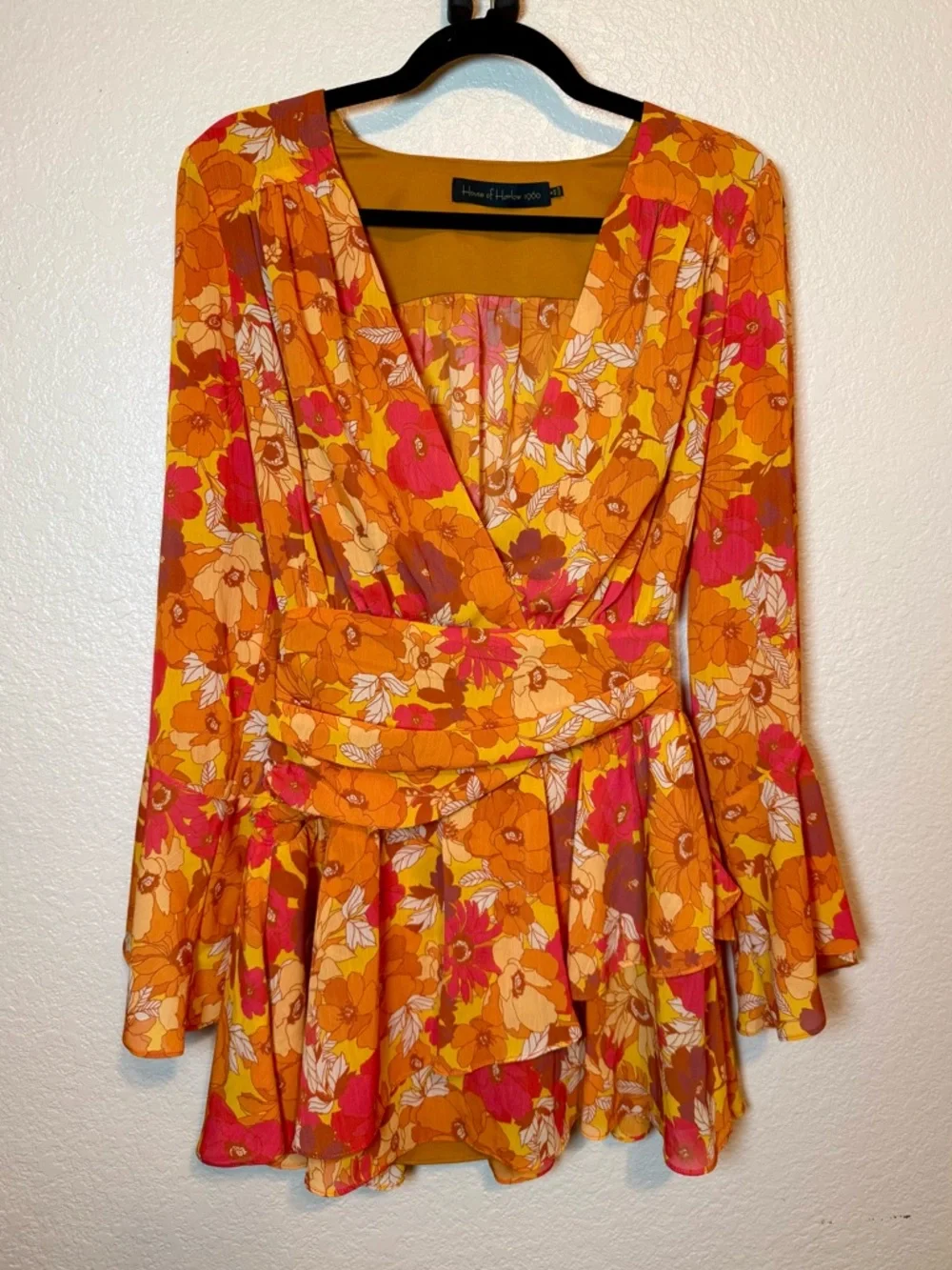 House of Harlow 1960 X Revolve Uriah Floral Mini Dress Orange Yellow Ted Size XS